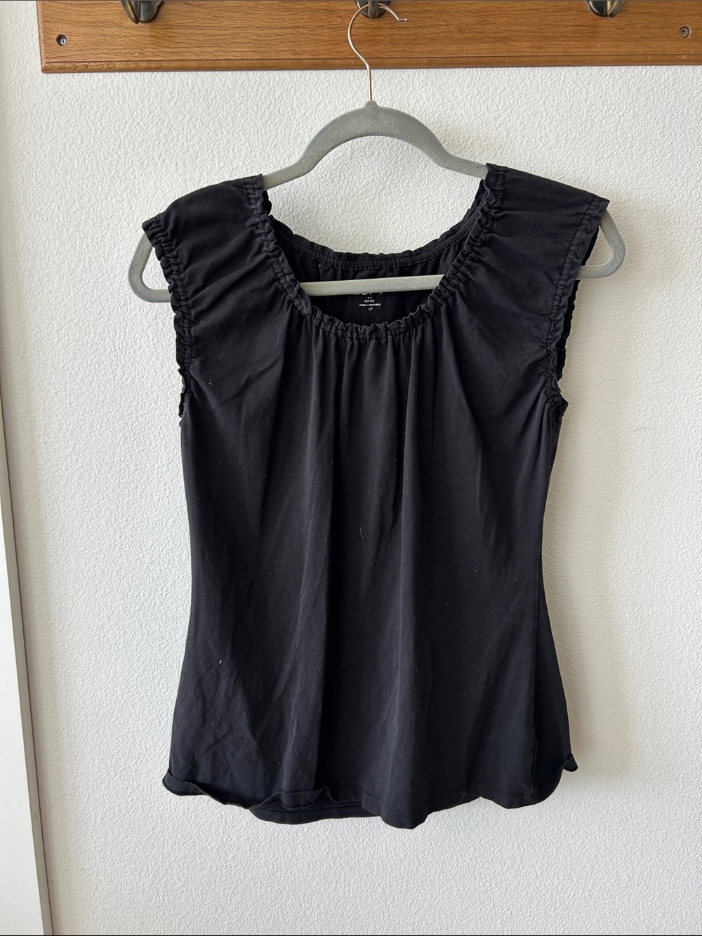 LOFT Black Ruffle Sleeve Tank Top